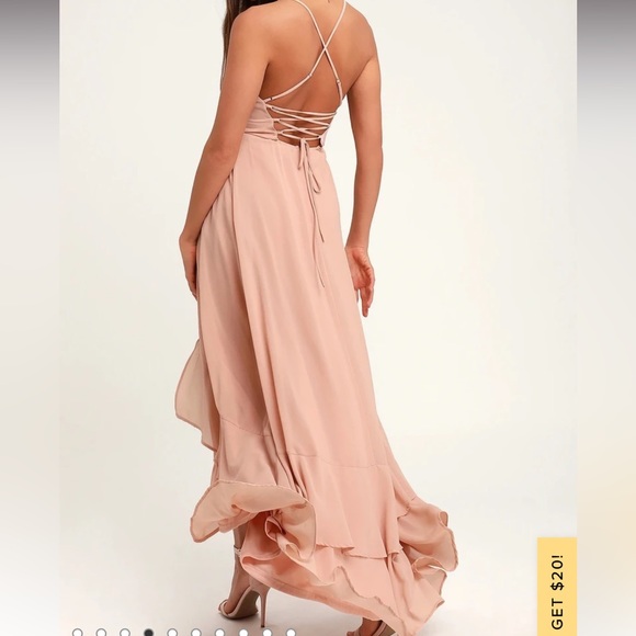 LuLu’s Light Blush Lace up High Low Chiffon Maxi Dress - XS - Picture 2 of 7